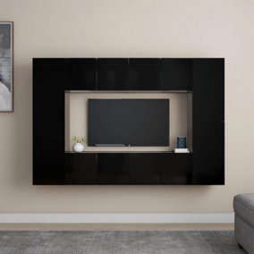 Berkfield 8 Piece TV Cabinet Set Black Engineered Wood