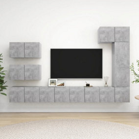 Berkfield 8 Piece TV Cabinet Set Concrete Grey Engineered Wood