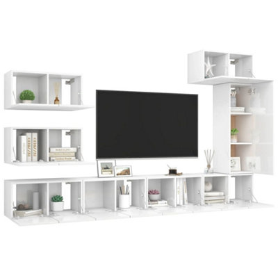 Berkfield 8 Piece TV Cabinet Set High Gloss White Engineered Wood