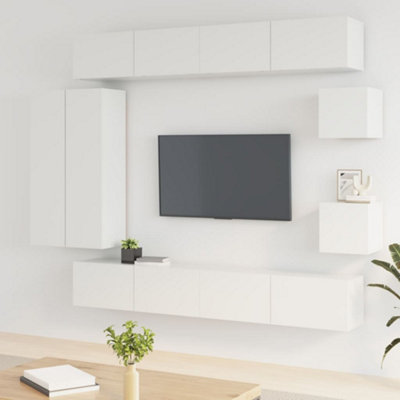 Berkfield 8 Piece TV Cabinet Set High Gloss White Engineered Wood