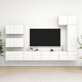 Berkfield 8 Piece TV Cabinet Set High Gloss White Engineered Wood