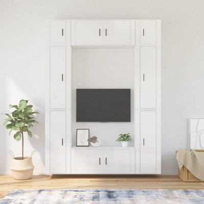 Berkfield 8 Piece TV Cabinet Set High Gloss White Engineered Wood