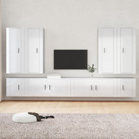 Berkfield 8 Piece TV Cabinet Set High Gloss White Engineered Wood