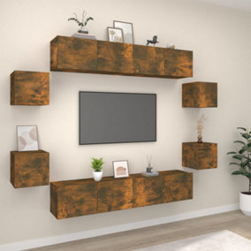 Berkfield 8 Piece TV Cabinet Set Smoked Oak Engineered Wood