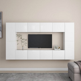 Berkfield 8 Piece TV Cabinet Set White Engineered Wood