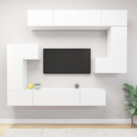 Berkfield 8 Piece TV Cabinet Set White Engineered Wood