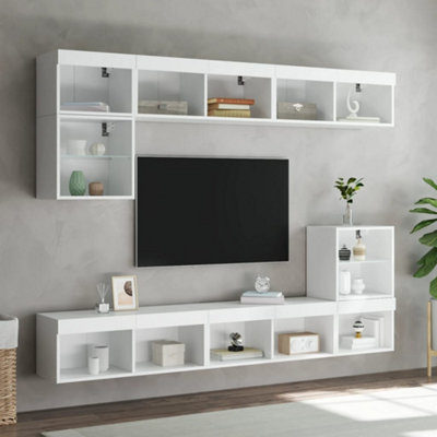 Berkfield 8 Piece TV Wall Units with LED White Engineered Wood