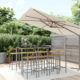 Berkfield 9 Piece Garden Bar Set Grey Poly Rattan& Solid Wood Acacia