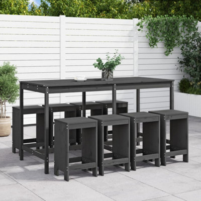 Berkfield 9 Piece Garden Bar Set Grey Solid Wood Pine