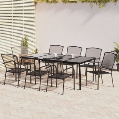 Berkfield 9 Piece Garden Dining Set Anthracite Steel | DIY at B&Q