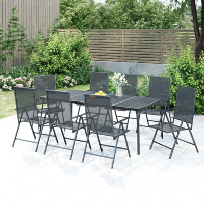 Berkfield 9 Piece Garden Dining Set Anthracite Steel | DIY at B&Q
