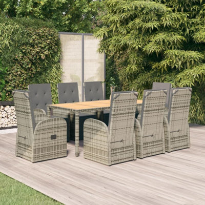 Berkfield 9 Piece Garden Dining Set Grey Poly Rattan&Solid Wood Acacia | DIY at B&Q