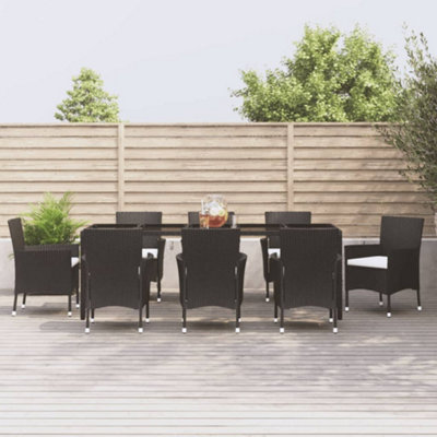 Berkfield 9 Piece Garden Dining Set with Cushions Black Poly Rattan