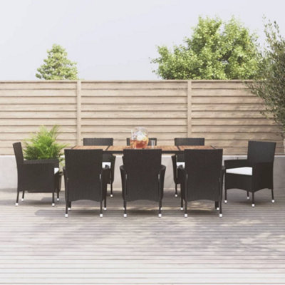 Berkfield 9 Piece Garden Dining Set with Cushions Black Poly Rattan