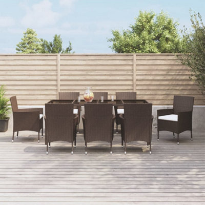 Berkfield 9 Piece Garden Dining Set with Cushions Brown Poly Rattan