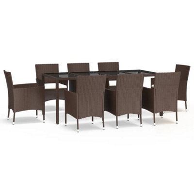 Berkfield 9 Piece Garden Dining Set with Cushions Brown Poly Rattan