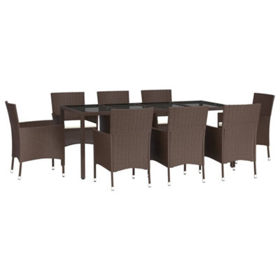 Berkfield 9 Piece Garden Dining Set with Cushions Brown Poly Rattan