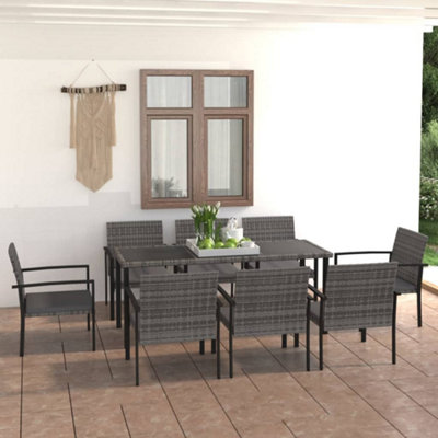 Berkfield 9 Piece Outdoor Dining Set Poly Rattan Grey