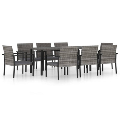 Berkfield 9 Piece Outdoor Dining Set Poly Rattan Grey