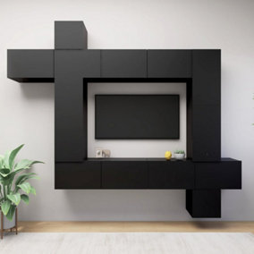 Berkfield 9 Piece TV Cabinet Set Black Engineered Wood