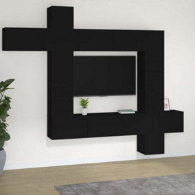 Berkfield 9 Piece TV Cabinet Set Black Engineered Wood