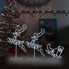 Berkfield Acrylic Christmas Flying Reindeer&Sleigh 260x21x87cm Cold White
