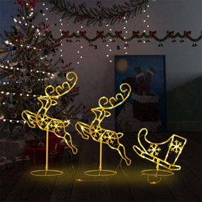 Berkfield Acrylic Christmas Flying Reindeer&Sleigh 260x21x87cm Warm White