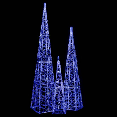 Berkfield Acrylic Decorative LED Light Cone Set Blue 60/90/120cm