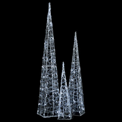 Berkfield Acrylic Decorative LED Light Cone Set Cold White 60/90/120cm