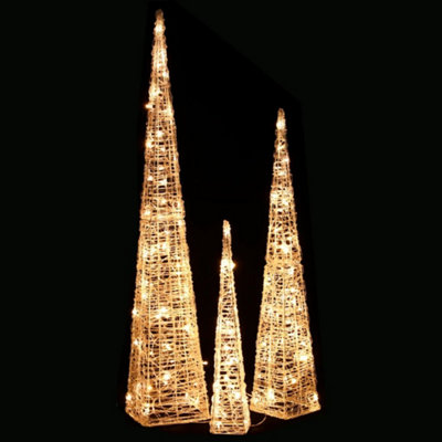 Berkfield Acrylic Decorative LED Light Cone Set Warm White 60/90/120cm