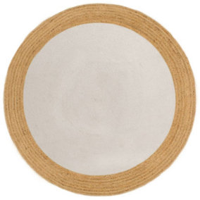 Berkfield Area Rug Braided White & Natural 90 cm Jute & Cotton Round