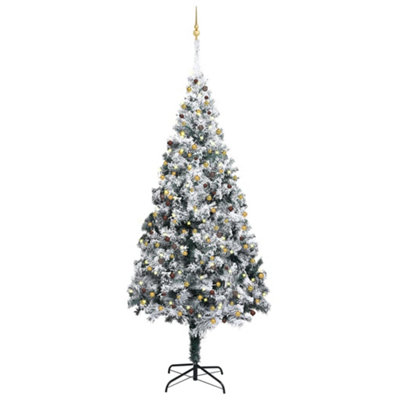 Berkfield Artificial Christmas Tree LEDs Ball Set Flocked Snow