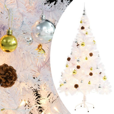 Berkfield Artificial Christmas Tree with Baubles and LEDs White 150 cm Price Comparisons | Compare The Build