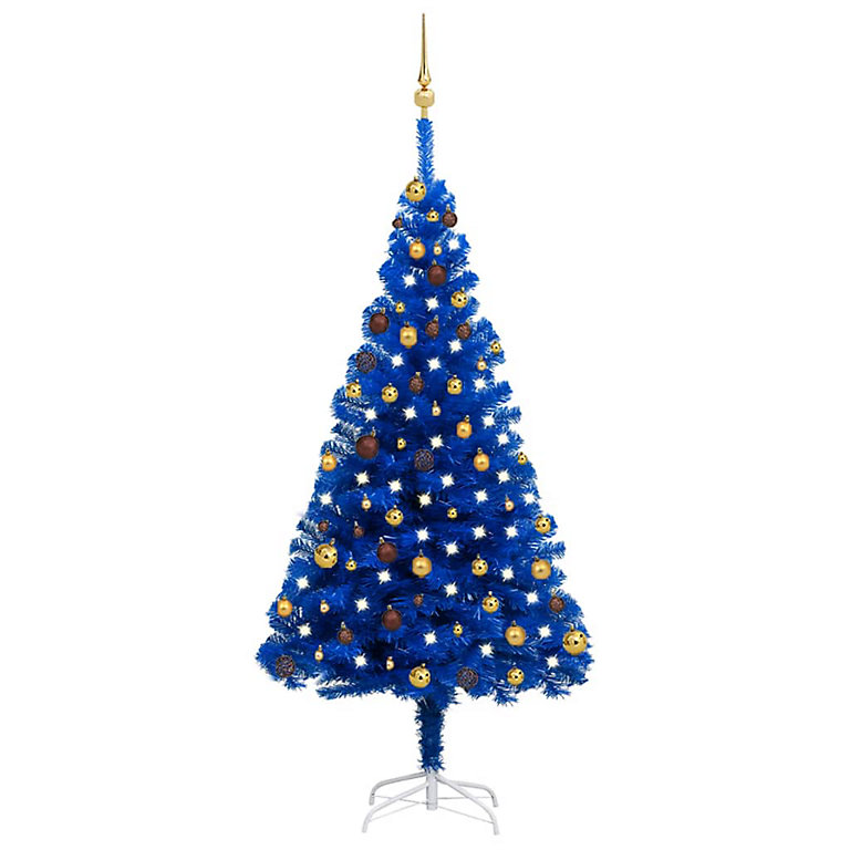 Berkfield Artificial Christmas Tree with LEDs&Ball Set Blue 180 cm PVC ...