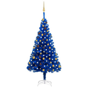 Berkfield Artificial Christmas Tree with LEDs&Ball Set Blue 180 cm PVC