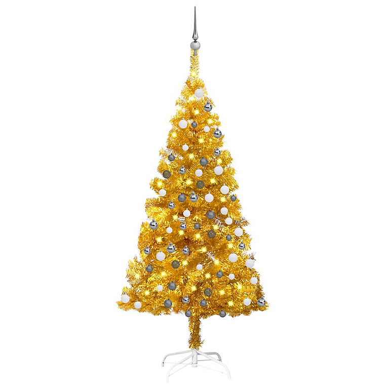 Berkfield Artificial Christmas Tree with LEDs&Ball Set Gold 120 cm PET ...