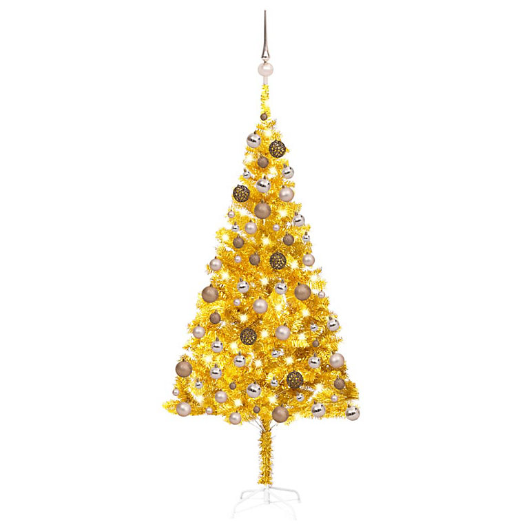 Berkfield Artificial Christmas Tree with LEDs&Ball Set Gold 180 cm PET ...
