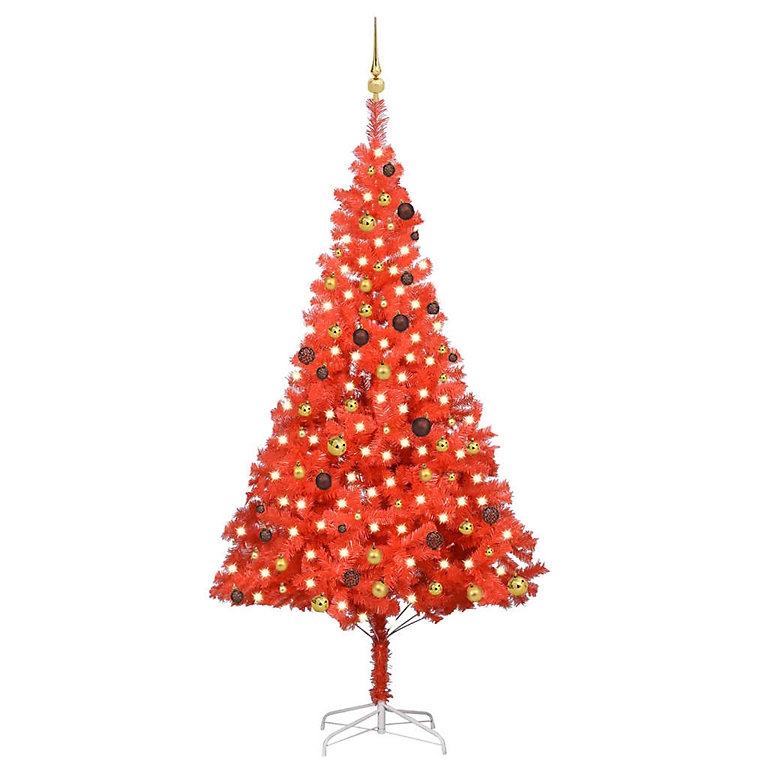 Berkfield Artificial Christmas Tree with LEDs&Ball Set Red 240 cm PVC ...