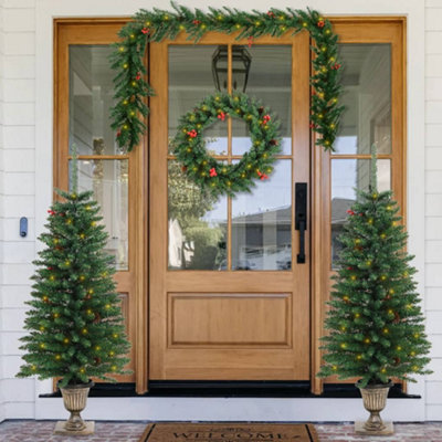 Berkfield Artificial Christmas Trees 2 pcs with Wreath, Garland and LEDs Price Comparisons | Compare The Build