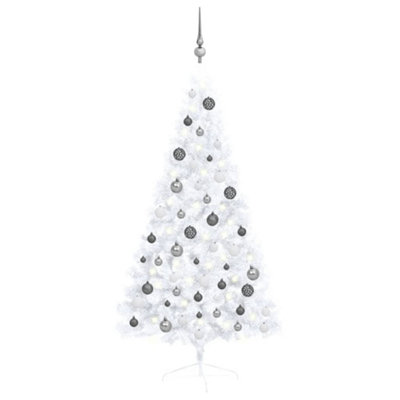 Berkfield Artificial Half Christmas Tree with LEDs&Ball Set White 150 cm Price Comparisons | Compare The Build