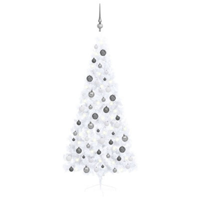 Berkfield Artificial Half Christmas Tree with LEDs&Ball Set White 180 cm Price Comparisons | Compare The Build