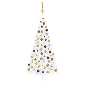 Berkfield Artificial Half Christmas Tree with LEDs&Ball Set White 210 cm