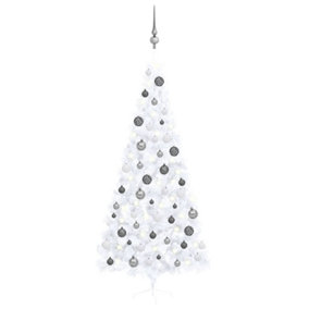 Berkfield Artificial Half Christmas Tree with LEDs&Ball Set White 240 cm
