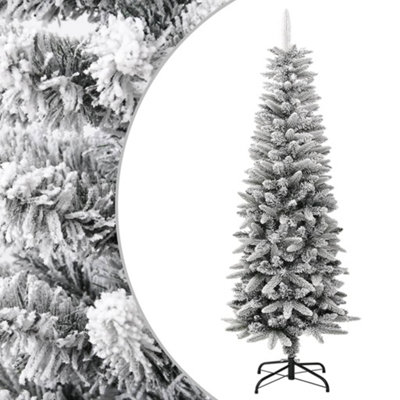 Berkfield Artificial Slim Christmas Tree with Flocked Snow 150 cm PVC ...