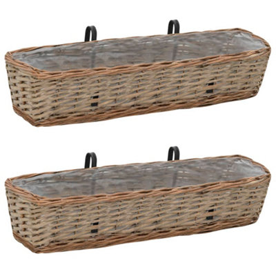 Berkfield Balcony Planter 2 pcs Wicker with PE Lining 80 cm