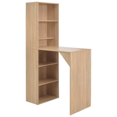 Berkfield Bar Table with Cabinet Oak 115x59x200 cm
