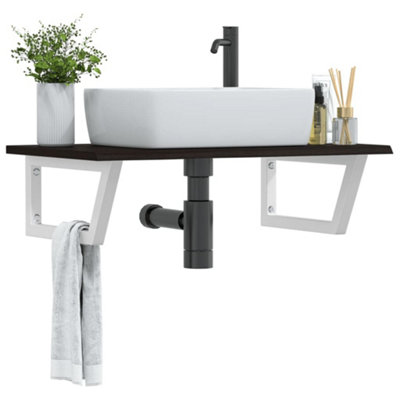 Berkfield Basin Shelf Wall Mounted Steel and Solid Wood Oak