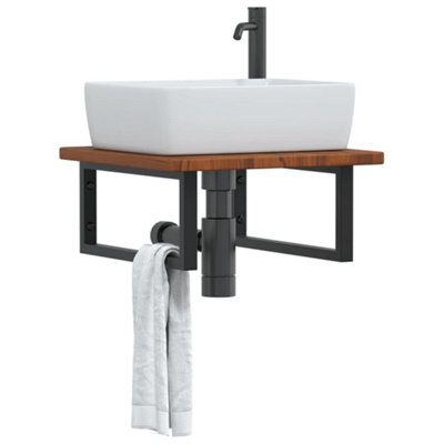 Berkfield Basin Shelf Wall Mounted Steel and Solid Wood Oak