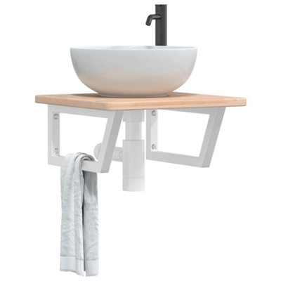 Berkfield Basin Shelf Wall Mounted Steel and Solid Wood Oak
