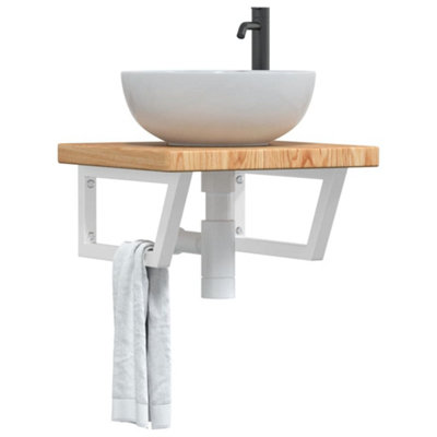 Berkfield Basin Shelf Wall Mounted Steel and Solid Wood Oak